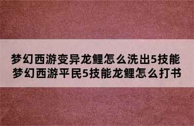 梦幻西游变异龙鲤怎么洗出5技能 梦幻西游平民5技能龙鲤怎么打书